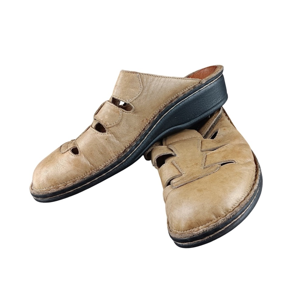 Finn Comfort Leather Mules‎ Clogs Tan Comfort Adjustable Strap Women Size 40